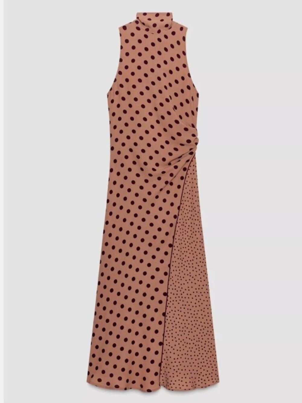 Zara Tied Polka Dot Midi Dress With Bow Toffee Sleeveless